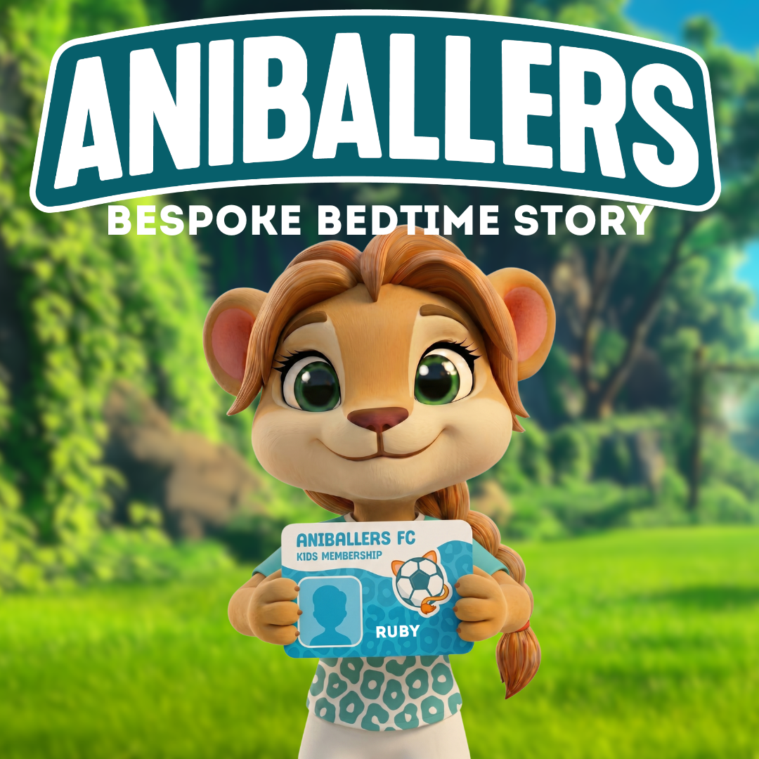 Essi holding a personalised Aniballers FC membership card with a child's name on it